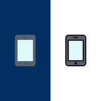 Cell Mobile Phone Call  Icons Flat and Line Filled Icon Set Vector Blue Background