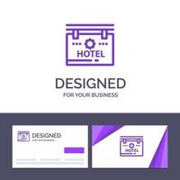 tarjeta de visita creativa y plantilla de logotipo hotel letrero ubicación vector ilustración