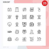 Editable Vector Line Pack of 25 Simple Lines of lock gesture women four receipt Editable Vector Design Elements