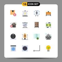 Mobile Interface Flat Color Set of 16 Pictograms of stop barrier money medicine form Editable Pack of Creative Vector Design Elements