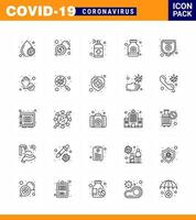 Covid19 Protection CoronaVirus Pendamic 25 line icon set such as health insurance syrup bottle spray syrup soap viral coronavirus 2019nov disease Vector Design Elements