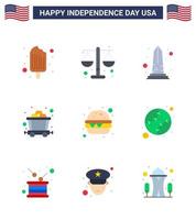 Editable Vector Line Pack of USA Day 9 Simple Flats of fast food rail landmark mine washington Editable USA Day Vector Design Elements