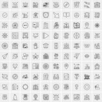 100 Universal Black Line Icons on White Background vector