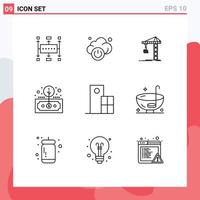 conjunto de 9 iconos modernos de la interfaz de usuario signos de símbolos para los elementos de diseño vectorial editables de la torre financiera de la grúa de inversión roi vector