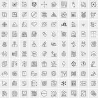 100 Universal Black Line Icons on White Background vector