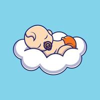 lindo bebé durmiendo en el icono de dibujos animados de almohada de nube vector