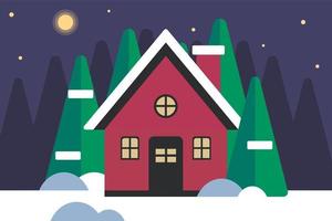 Winter house in snow landscape vector