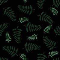 hojas verdes en el patrón de fondo negro vector sin costuras