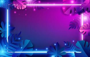 Neon Light Background with Leaves Arrangement vector