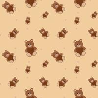 Pattern with vector teddy bear in beige color. Holiday concept. Seamless pattern. Colorful background. Card. Vector drawing. Set of retro vector illustrations. Cartoon style.