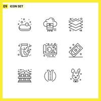 Modern Set of 9 Outlines Pictograph of cinema tickets design design controller supermarket Editable Vector Design Elements