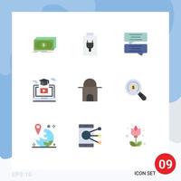 9 User Interface Flat Color Pack of modern Signs and Symbols of historical building hat bubble gruadation online Editable Vector Design Elements