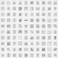 100 Universal Black Line Icons on White Background vector