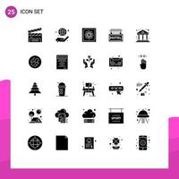 Editable Vector Line Pack of 25 Simple Solid Glyphs of bank travel computation journey future Editable Vector Design Elements