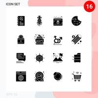 Mobile Interface Solid Glyph Set of 16 Pictograms of lock slice speed sausage internet Editable Vector Design Elements