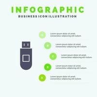 Usb Storage Data Solid Icon Infographics 5 Steps Presentation Background vector