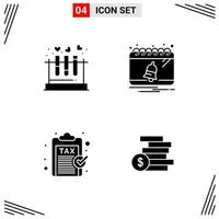 4 Icons Solid Style Grid Based Creative Glyph Symbols for Website Design Simple Solid Icon Signs Isolated on White Background 4 Icon Set Creative Black Icon vector background