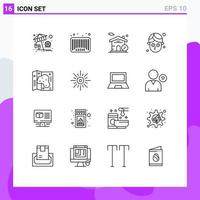 Set of 16 Modern UI Icons Symbols Signs for park map code mask cucumber Editable Vector Design Elements