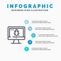 monitorear el icono de la línea de seguridad de la pantalla de errores con el fondo de la infografía de presentación de 5 pasos vector