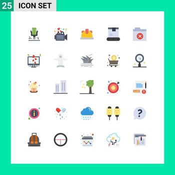 25 Thematic Vector Flat Colors and Editable Symbols of folder delete building shipping factory Editable Vector Design Elements