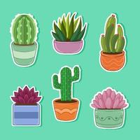 Cactus And Succulent Sticker Set vector