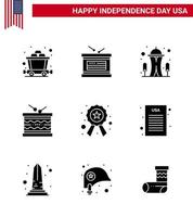 conjunto de 9 iconos del día de los ee.uu. símbolos americanos signos del día de la independencia para la policía st hito desfile instrumento elementos editables del diseño del vector del día de los ee.uu.