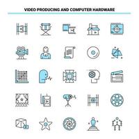 25 Video Producing And Computer Hardware Black and Blue icon Set Creative Icon Design and logo template Creative Black Icon vector background