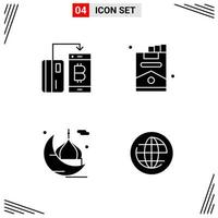 4 Icons Solid Style Grid Based Creative Glyph Symbols for Website Design Simple Solid Icon Signs Isolated on White Background 4 Icon Set Creative Black Icon vector background