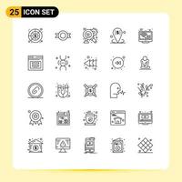 Mobile Interface Line Set of 25 Pictograms of smart entertainment consumers research placeholder location Editable Vector Design Elements