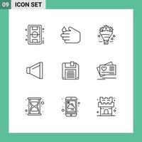 Pictogram Set of 9 Simple Outlines of diskette volume wash speaker wedding Editable Vector Design Elements