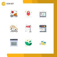 User Interface Pack of 9 Basic Flat Colors of direction slope website falling down accident Editable Vector Design Elements