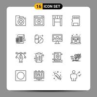 Group of 16 Modern Outlines Set for accounting memory card web memory table Editable Vector Design Elements