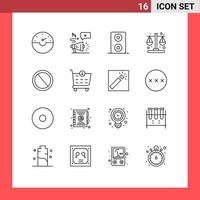 Outline Pack of 16 Universal Symbols of buy trash business garbage bin Editable Vector Design Elements