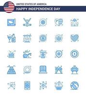 Group of 25 Blues Set for Independence day of United States of America such as needle building badge usa country Editable USA Day Vector Design Elements