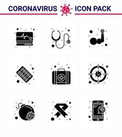 9 Solid Glyph Black coronavirus epidemic icon pack suck as emergency pills layer medical body building viral coronavirus 2019nov disease Vector Design Elements