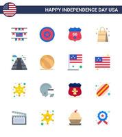 Happy Independence Day Pack of 16 Flats Signs and Symbols for landmark american shield american handbag Editable USA Day Vector Design Elements