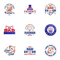 Set of Happy Fathers day elements 9 Blue and red Vector illustration Editable Vector Design Elements