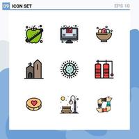 Set of 9 Modern UI Icons Symbols Signs for diamond historic celebration church building Editable Vector Design Elements