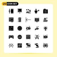 Universal Icon Symbols Group of 25 Modern Solid Glyphs of upload files couch human booked Editable Vector Design Elements