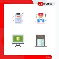 Set of 4 Vector Flat Icons on Grid for checklist finance document physician pay Editable Vector Design Elements