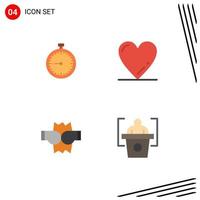 4 Creative Icons Modern Signs and Symbols of stopwatch love quick watch fight Editable Vector Design Elements