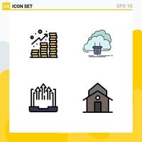 Modern Set of 4 Filledline Flat Colors and symbols such as income arrow coins energy growth Editable Vector Design Elements