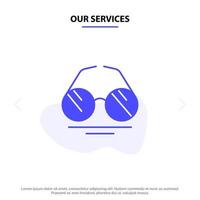 nuestros servicios gafas ojo vista primavera glifo sólido icono plantilla de tarjeta web vector