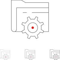 conjunto de iconos de línea negra en negrita y delgada de computación de equipo de configuración de carpeta vector