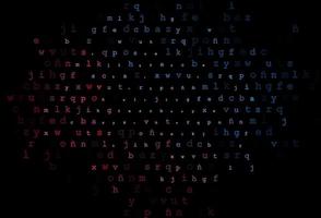 Dark blue, red vector background with signs of alphabet.