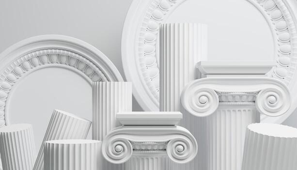 3d luxury podium with roman column for product background with white background for branding presentation 3d rendering illustration. photo