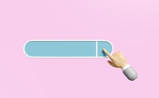 3d search bar blank with cartoon finger, hand businessman isolated on pink background. minimal web search engine or web browsing concept, 3d render illustration, clipping path photo