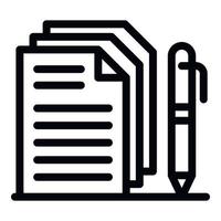 Papers pen icon, outline style vector