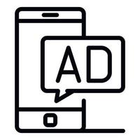 Smartphone ad icon, outline style vector