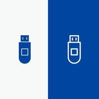 Usb Storage Data Line and Glyph Solid icon Blue banner Line and Glyph Solid icon Blue banner vector
